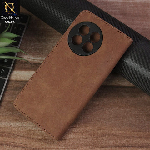 OnePlus 11 Cover - Light Brown - ONation Business Flip Series - Premium Magnetic Leather Wallet Flip book Card Slots Soft Case