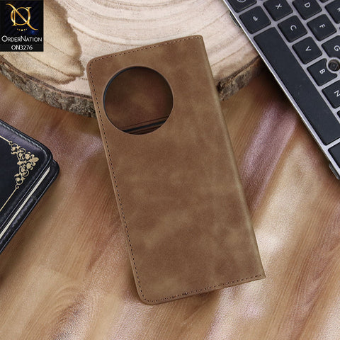 OnePlus Ace 2 Cover - Light Brown - ONation Business Flip Series - Premium Magnetic Leather Wallet Flip book Card Slots Soft Case