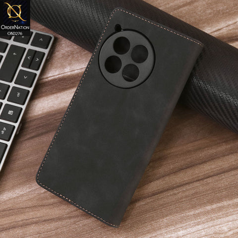 OnePlus Ace 3 Cover - Black - ONation Business Flip Series - Premium Magnetic Leather Wallet Flip book Card Slots Soft Case