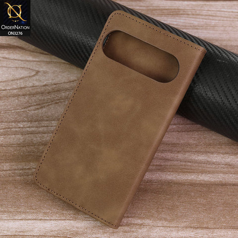 Google Pixel 10 Pro XL Cover - Light Brown -  ONation Business Flip Series - Premium Magnetic Leather Wallet Flip book Card Slots Soft Case