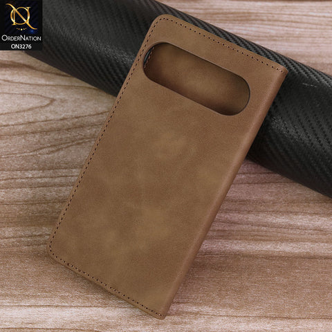 Google Pixel 10 Pro XL Cover - Light Brown -  ONation Business Flip Series - Premium Magnetic Leather Wallet Flip book Card Slots Soft Case