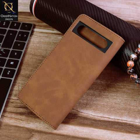 Google Pixel 8 Cover - Light Brown - ONation Business Flip Series - Premium Magnetic Leather Wallet Flip book Card Slots Soft Case