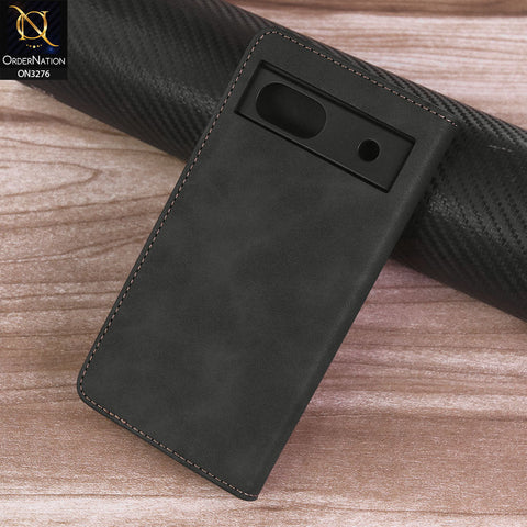 Google Pixel 7a Cover - Black -  ONation Business Flip Series - Premium Magnetic Leather Wallet Flip book Card Slots Soft Case