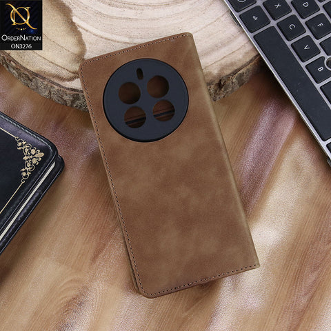 Realme 13 Pro Plus Cover - Light Brown - ONation Business Flip Series - Premium Magnetic Leather Wallet Flip book Card Slots Soft Case