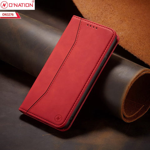 Samsung Galaxy A22 Cover - Red - ONation Business Flip Series - Premium Magnetic Leather Wallet Flip book Card Slots Soft Case