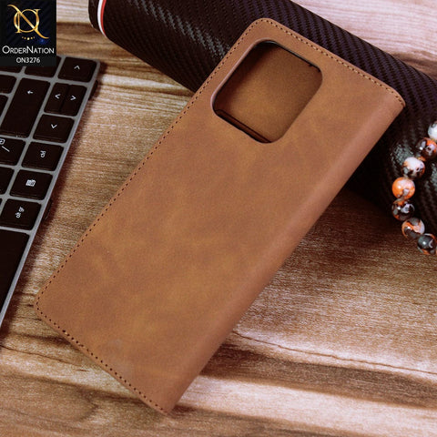 Vivo Y35 4G Cover - Light Brown - ONation Business Flip Series - Premium Magnetic Leather Wallet Flip book Card Slots Soft Case