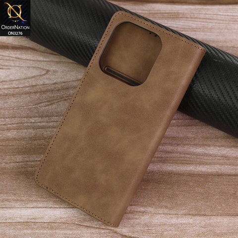 Xiaomi Redmi Note 14 4G Cover - Light Brown -  ONation Business Flip Series - Premium Magnetic Leather Wallet Flip book Card Slots Soft Case