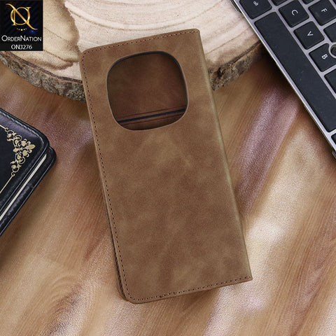 Xiaomi Redmi Note 14 Pro 4G Cover - Light Brown - ONation Business Flip Series - Premium Magnetic Leather Wallet Flip book Card Slots Soft Case
