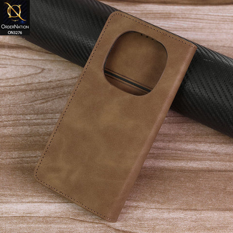 Xiaomi Redmi Note 14 Pro 5G Cover - Light Brown -  ONation Business Flip Series - Premium Magnetic Leather Wallet Flip book Card Slots Soft Case
