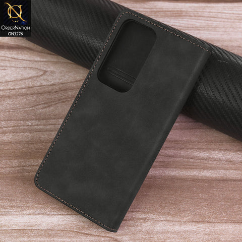 Oppo Reno 12 Cover - Black -  ONation Business Flip Series - Premium Magnetic Leather Wallet Flip book Card Slots Soft Case
