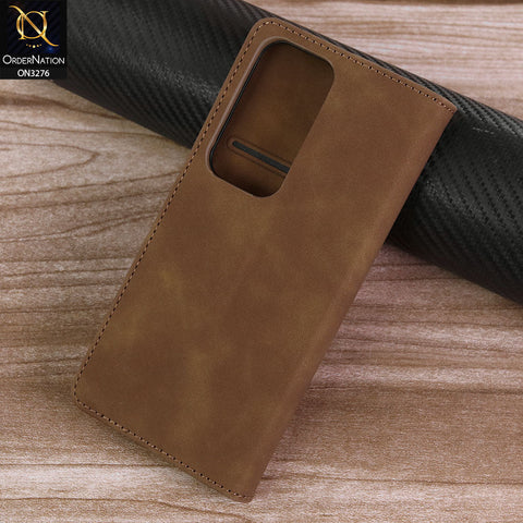 Oppo Reno 12 Cover - Light Brown -  ONation Business Flip Series - Premium Magnetic Leather Wallet Flip book Card Slots Soft Case