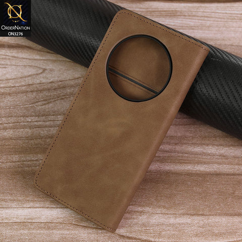 Oppo Reno 12F 4G Cover - Light Brown -  ONation Business Flip Series - Premium Magnetic Leather Wallet Flip book Card Slots Soft Case