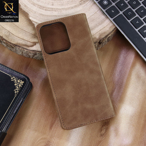 Oppo Reno 14 Pro Cover - Light Brown - ONation Business Flip Series - Premium Magnetic Leather Wallet Flip book Card Slots Soft Case