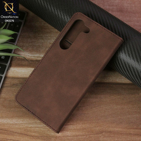 Samsung Galaxy S23 5G Cover - Dark Brown - ONation Business Flip Series - Premium Magnetic Leather Wallet Flip book Card Slots Soft Case