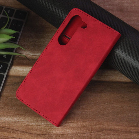 Samsung Galaxy S23 5G Cover - Red - ONation Business Flip Series - Premium Magnetic Leather Wallet Flip book Card Slots Soft Case