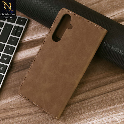 Samsung Galaxy S23 FE Cover - Light Brown - ONation Business Flip Series - Premium Magnetic Leather Wallet Flip book Card Slots Soft Case