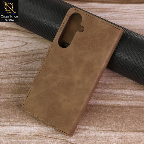 Samsung Galaxy S24 FE Cover - Light Brown -  ONation Business Flip Series - Premium Magnetic Leather Wallet Flip book Card Slots Soft Case