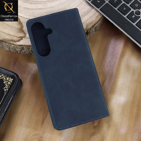 Samsung Galaxy S25 FE Cover - Blue - ONation Business Flip Series - Premium Magnetic Leather Wallet Flip book Card Slots Soft Case