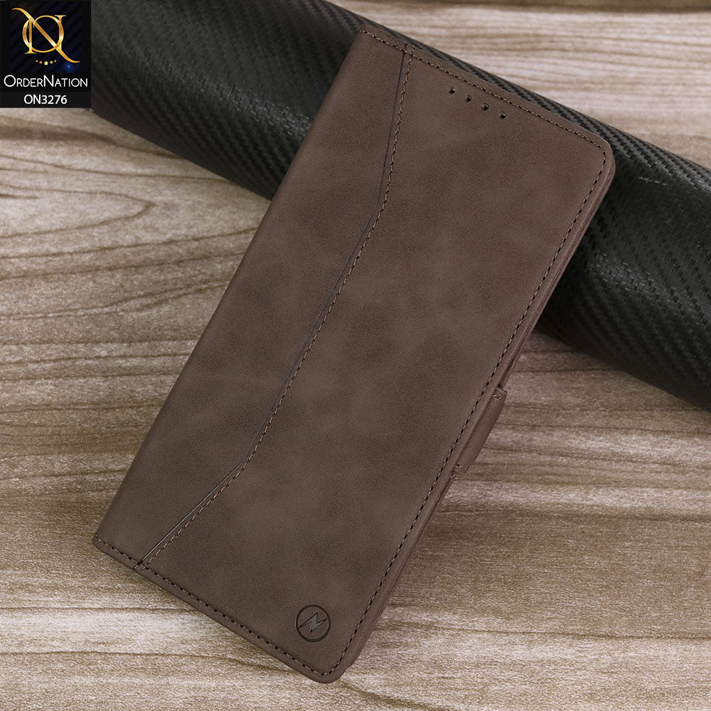 Samsung Galaxy S25 Ultra Cover - Dark Brown -  ONation Business Flip Series - Premium Magnetic Leather Wallet Flip book Card Slots Soft Case