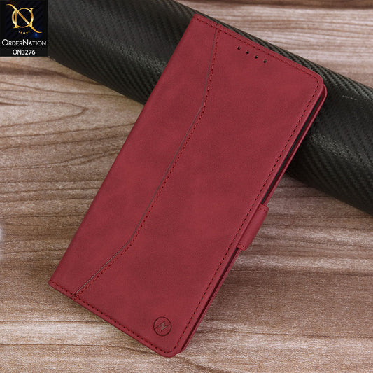 Samsung Galaxy S25 Ultra Cover - Red -  ONation Business Flip Series - Premium Magnetic Leather Wallet Flip book Card Slots Soft Case