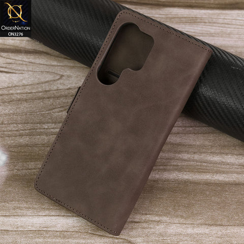 Samsung Galaxy S25 Ultra Cover - Dark Brown -  ONation Business Flip Series - Premium Magnetic Leather Wallet Flip book Card Slots Soft Case