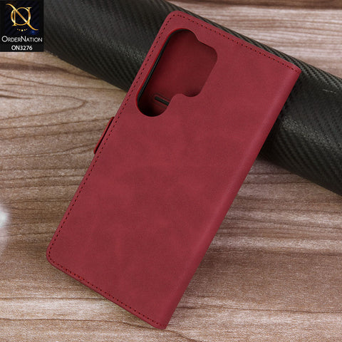 Samsung Galaxy S25 Ultra Cover - Red -  ONation Business Flip Series - Premium Magnetic Leather Wallet Flip book Card Slots Soft Case