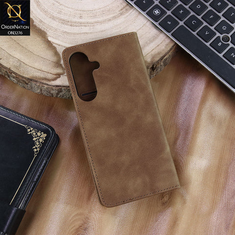 Samsung Galaxy S26 Plus Cover - Light Brown - ONation Business Flip Series - Premium Magnetic Leather Wallet Flip book Card Slots Soft Case