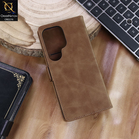 Samsung Galaxy S26 Ultra Cover - Light Brown - ONation Business Flip Series - Premium Magnetic Leather Wallet Flip book Card Slots Soft Case