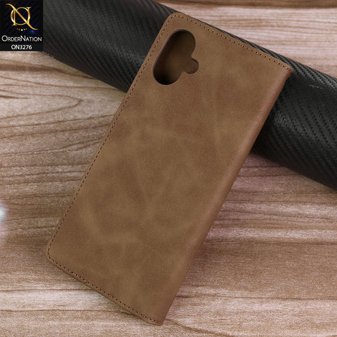 Samsung Galaxy A06 Cover - Light Brown -  ONation Business Flip Series - Premium Magnetic Leather Wallet Flip book Card Slots Soft Case
