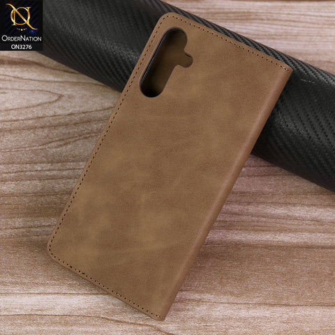 Samsung Galaxy A15 5G Cover - Light Brown -  ONation Business Flip Series - Premium Magnetic Leather Wallet Flip book Card Slots Soft Case