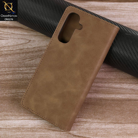 Samsung Galaxy A26  Cover - Light Brown -  ONation Business Flip Series - Premium Magnetic Leather Wallet Flip book Card Slots Soft Case