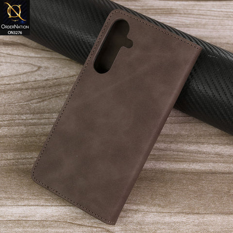 Samsung Galaxy A35 Cover - Dark Brown -  ONation Business Flip Series - Premium Magnetic Leather Wallet Flip book Card Slots Soft Case