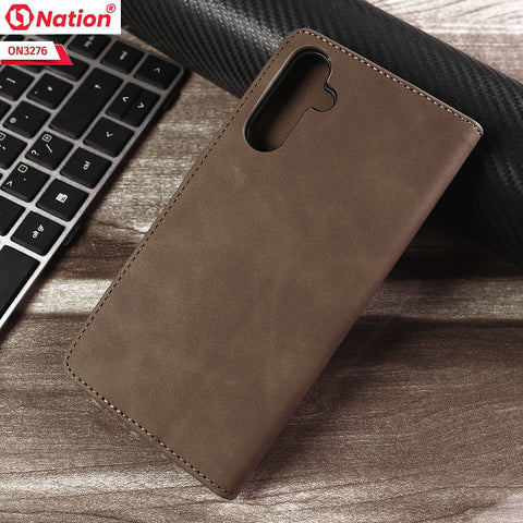 Samsung Galaxy A24 4G Cover - Light Brown - ONation Business Flip Series - Premium Magnetic Leather Wallet Flip book Card Slots Soft Case