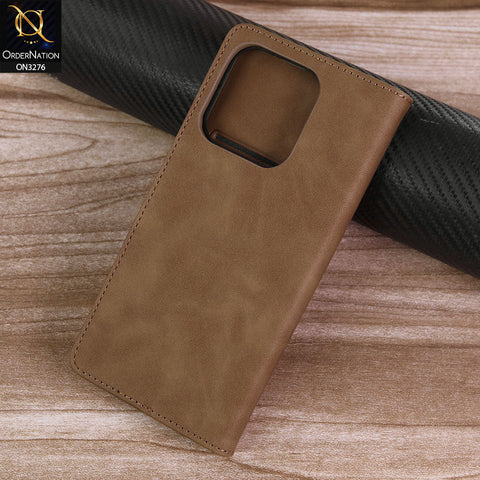 Infinix Smart 9 Cover - Light Brown -  ONation Business Flip Series - Premium Magnetic Leather Wallet Flip book Card Slots Soft Case