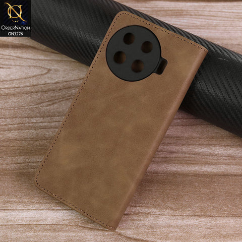Tecno Spark 20 Pro Plus Cover - Light Brown -  ONation Business Flip Series - Premium Magnetic Leather Wallet Flip book Card Slots Soft Case