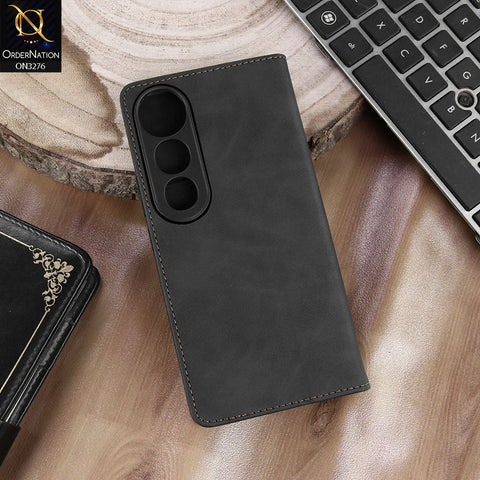 Vivo V50 Lite Cover - Black - ONation Business Flip Series - Premium Magnetic Leather Wallet Flip book Card Slots Soft Case