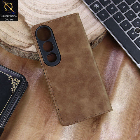 Vivo V50 Lite Cover - Light Brown - ONation Business Flip Series - Premium Magnetic Leather Wallet Flip book Card Slots Soft Case
