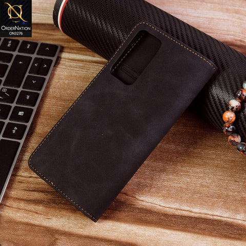 Vivo V20 SE Cover - Black - ONation Business Flip Series - Premium Magnetic Leather Wallet Flip book Card Slots Soft Case