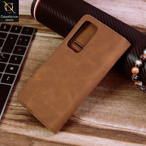 Vivo Y31 Cover - Light Brown - ONation Business Flip Series - Premium Magnetic Leather Wallet Flip book Card Slots Soft Case