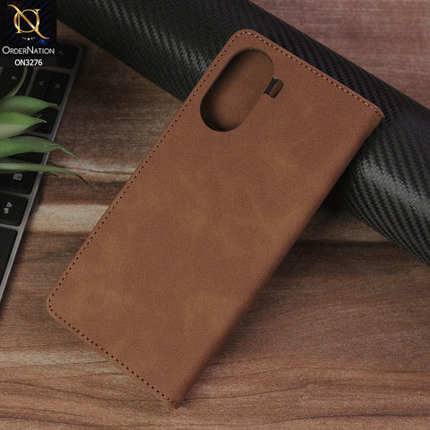 Oppo A94 Cover - Light Brown - ONation Business Flip Series - Premium Magnetic Leather Wallet Flip book Card Slots Soft Case