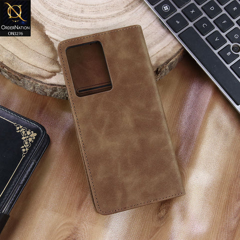 Vivo Y33t Cover - Light Brown - ONation Business Flip Series - Premium Magnetic Leather Wallet Flip book Card Slots Soft Case