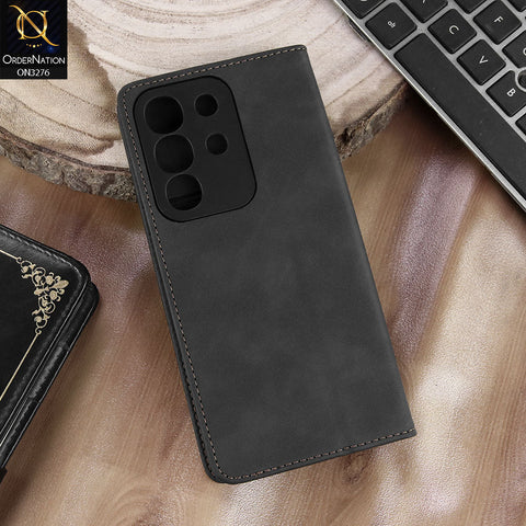 Vivo Y300t / Vivo T4x Cover - Black - ONation Business Flip Series - Premium Magnetic Leather Wallet Flip book Card Slots Soft Case