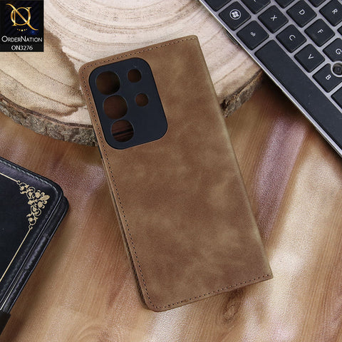 Vivo Y300t / Vivo T4x Cover - Light Brown - ONation Business Flip Series - Premium Magnetic Leather Wallet Flip book Card Slots Soft Case