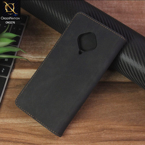 Vivo S10e Cover - Black - ONation Business Flip Series - Premium Magnetic Leather Wallet Flip book Card Slots Soft Case