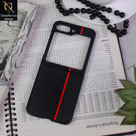 Samsung Galaxy Z Flip5 5G Cover - Design 1 - Carbon Fiber Texture Hybrid PU Leather Hard Case
