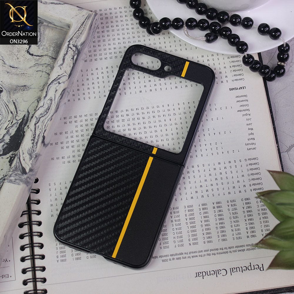 Samsung Galaxy Z Flip5 5G Cover - Design 3 - Carbon Fiber Texture Hybrid PU Leather Hard Case
