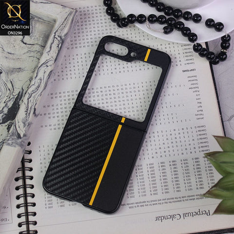 Samsung Galaxy Z Flip5 5G Cover - Design 3 - Carbon Fiber Texture Hybrid PU Leather Hard Case