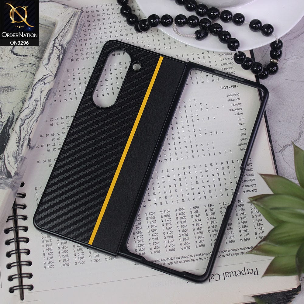 Samsung Galaxy Z Fold 5 5G Cover - Design 3 - Carbon Fiber Texture Hybrid PU Leather Hard Case