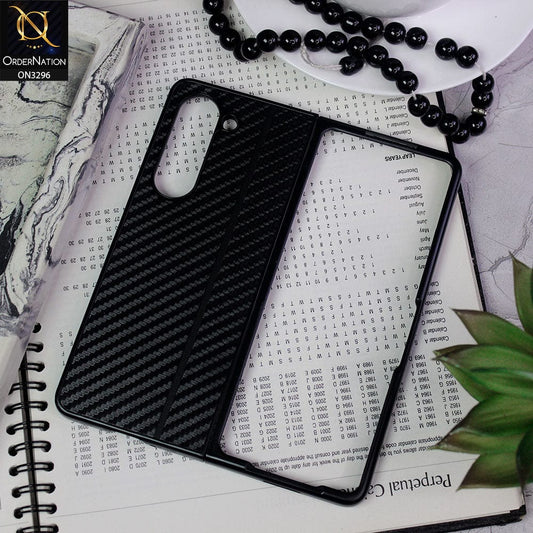 Samsung Galaxy Z Fold 5 5G Cover - Design 4 - Carbon Fiber Texture Hybrid PU Leather Hard Case