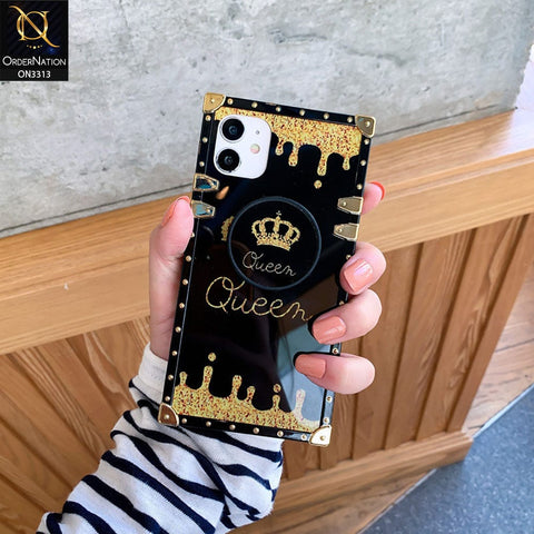 Vivo Y7s Cover - Black - Golden Electroplated Luxury Square Soft TPU Protective Case with Holder